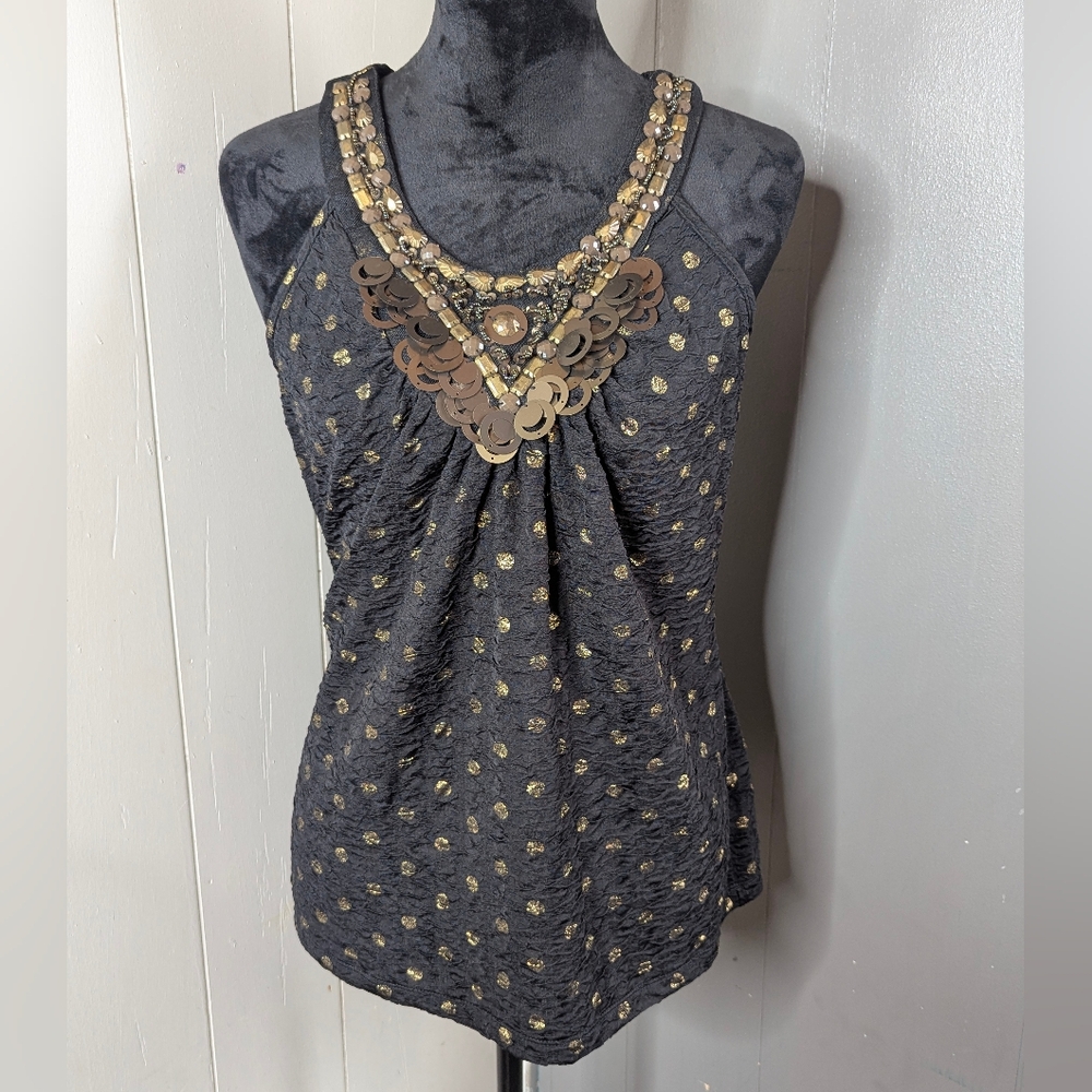 Chico's Black and Gold Embellished Tank Top
